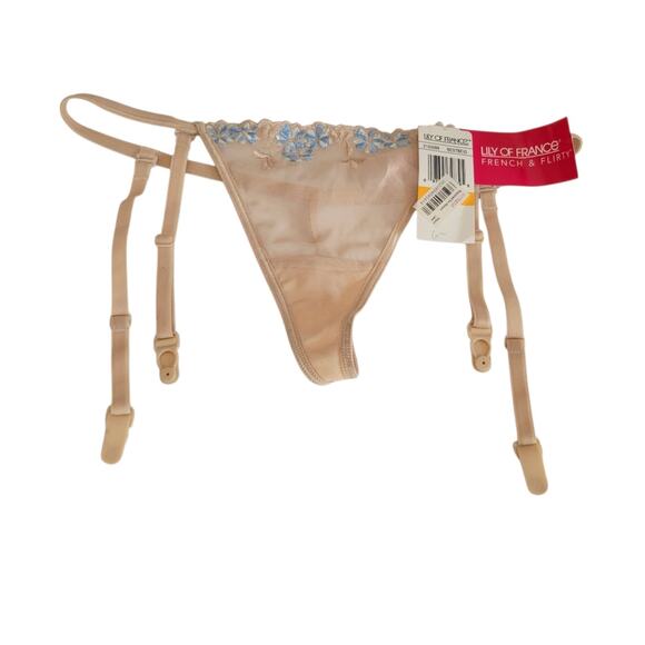 NWT Vintage Y2K Lily Of France Nude Floral Garter Belt Thong G String SM - Picture 1 of 8